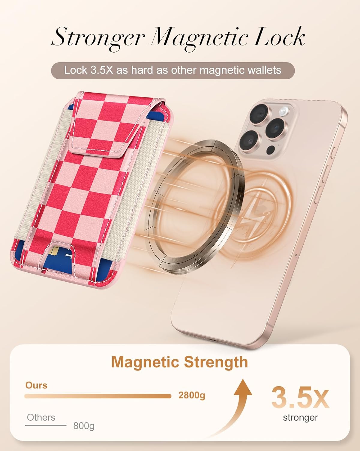 Shorogyt Compatible with Magsafe Wallet for Women - Phone Wallets for Magnetic Card Holder Mag Rfid Grid for iPhone 17/16/15/14/13/12 Series Cute with Elastic and Flap Cover, Fit 7 Cards - Image 3