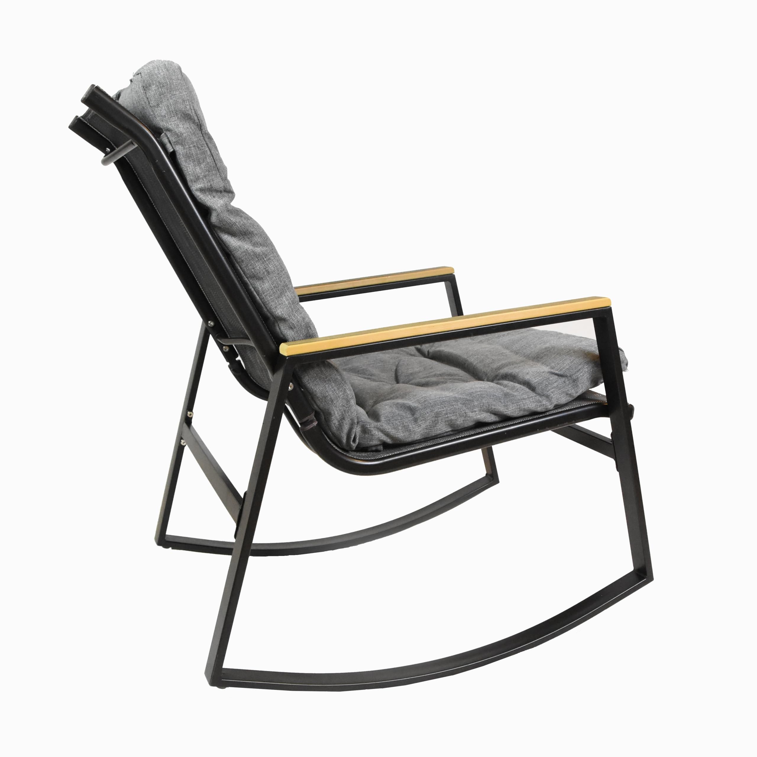 Nexos Trading 2er Set Schaukelstuhl Schwingsessel Schaukel-Sessel Relax-Stuhl Sitzmöbel – aus Stahl Polyester - Farbe: Gestell: Dunkelbraun – Auflage: Grau