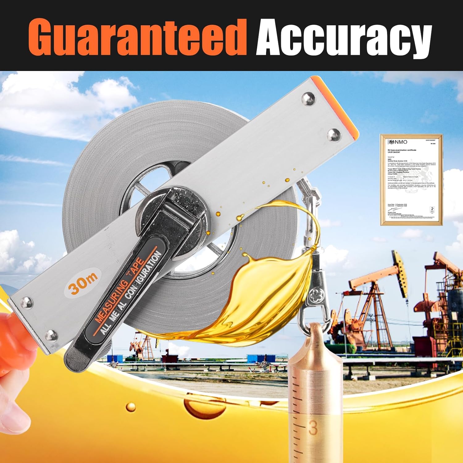 Oil Gauging Tape, Explosion-Proof Oil Tank Gauging Tapes, Stainless Steel Sounding Tape with Brass Plumb Bob (98ft)