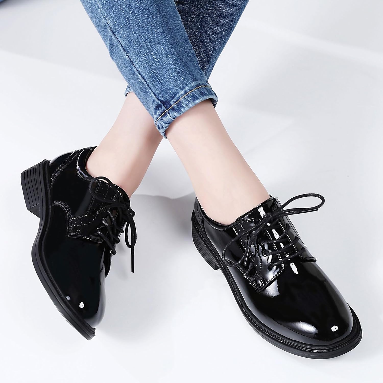 Oxford Shoes for Women Black Formal Lace up Flats Dress Saddle Work Office Ladies Business Casual Dressy Shoes - Image 3