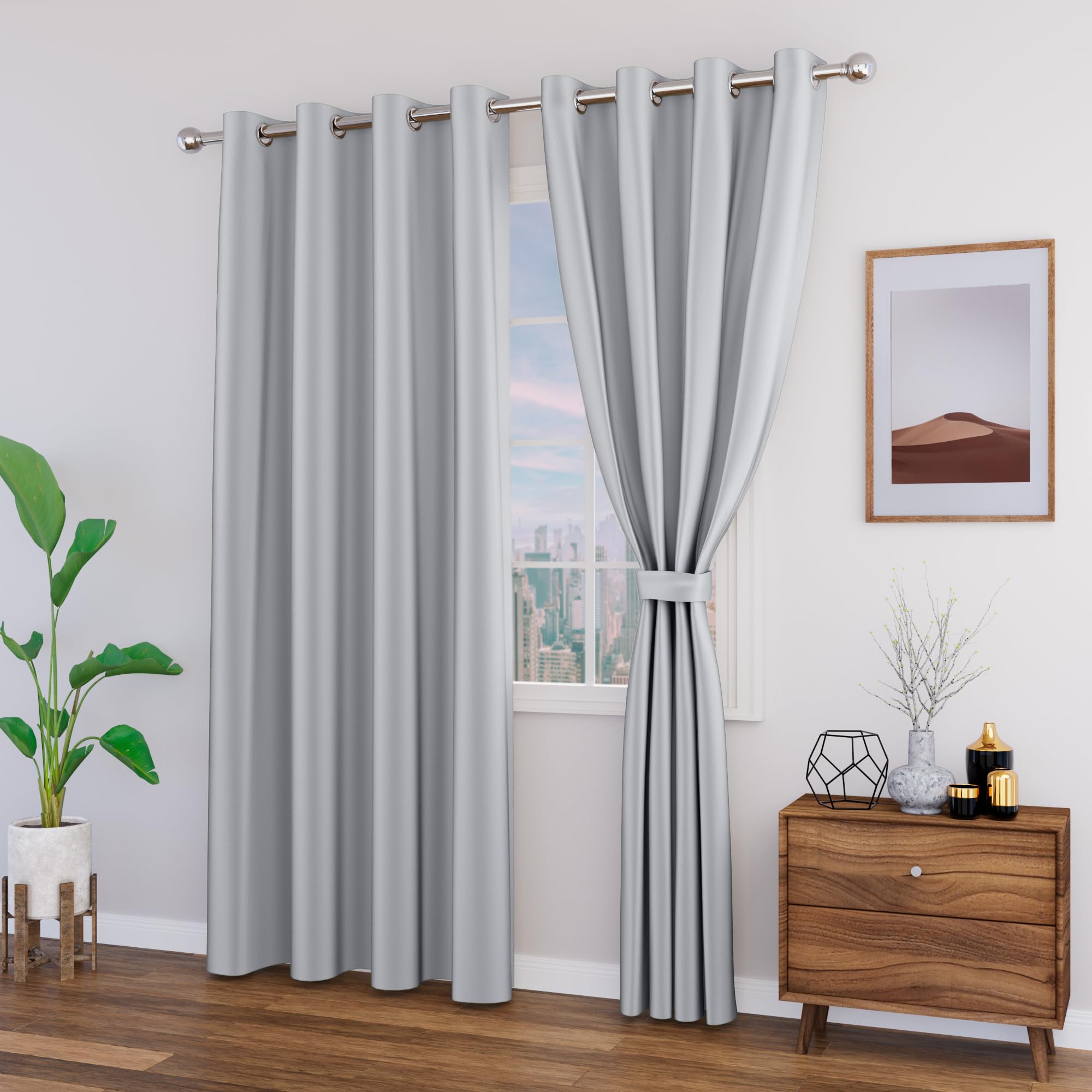 Top Drapes Blackout Long Door Curtain with Tie Back 9 feet 2 Pcs | Room Darkening, Thermal Insulated, Noise Reducing Heavy Polyester Solid Curtain (Light Grey Colour) (B0D31W1QXW) Amazon Price History, Amazon Price Tracker