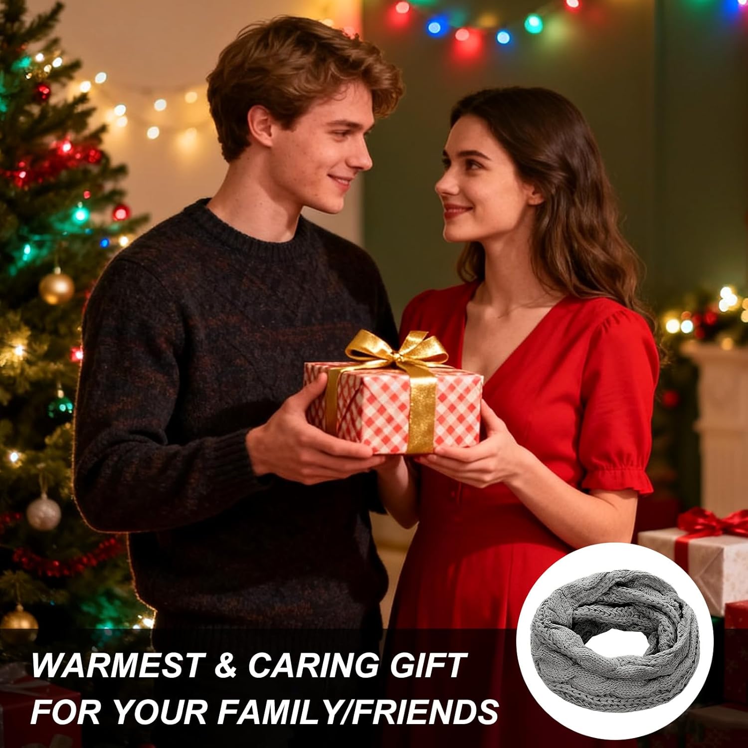 Winter Infinity Scarf For Women Thick Ribbed Cable Knit Winter Infinity Circle Loop Scarf For Cold Weather - Image 3