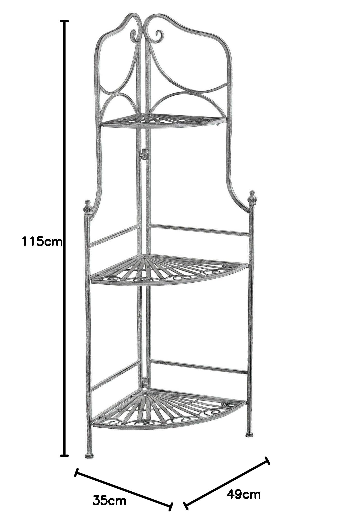 milani home - scaffale angolare 3 ripiani in ferro, bianco ossidato, stile shabby chic, per interno, veranda e portico coperto