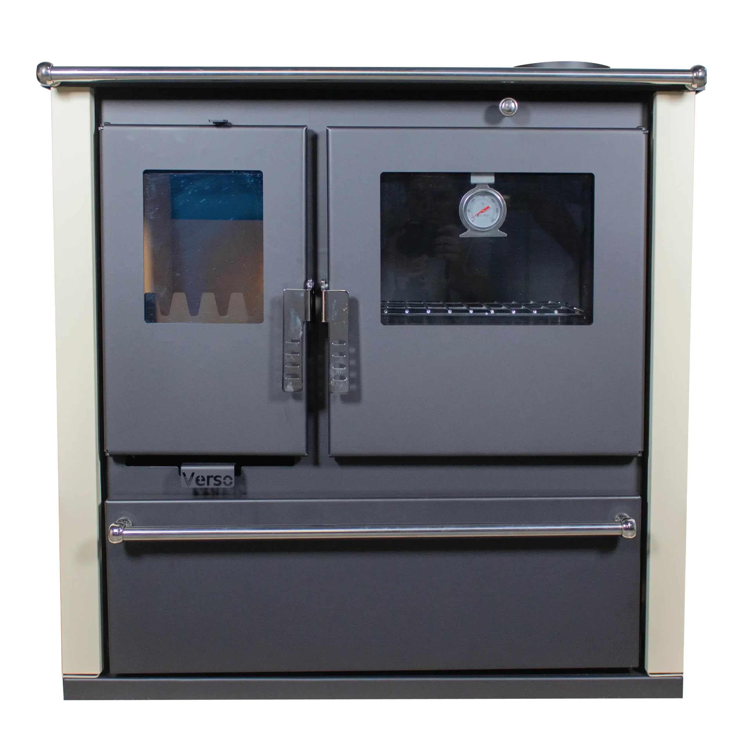 VERSO LTD Poêle de cuisine à bois, Ivoire, 7,7 kW, Chauffe jusqu'à 120 m², 82,2% efficacité, Poêle à bois, Métal, Freestanding, Assemblage requis, 830 x 500 x 860 mm, 26265.28 BTU/hour