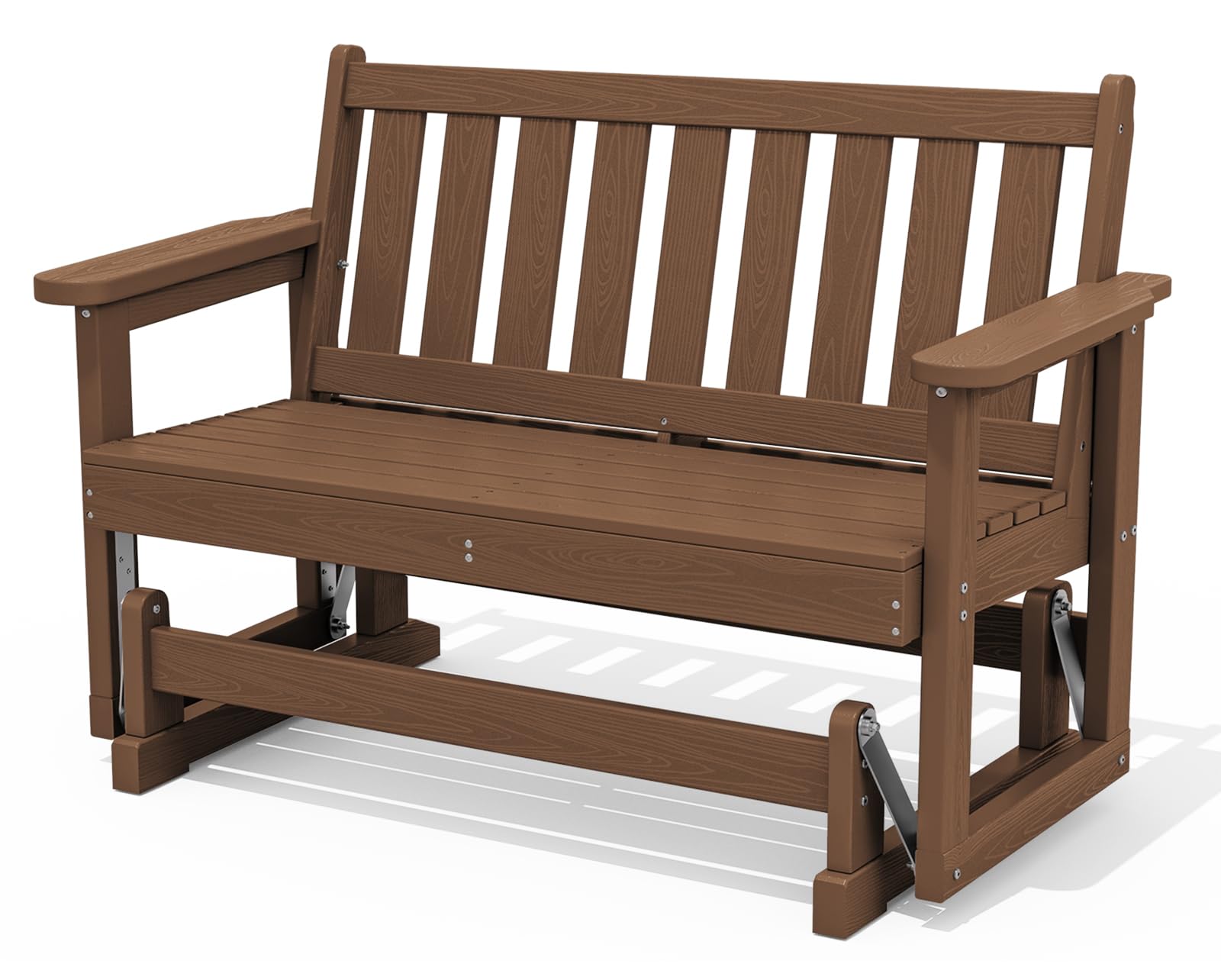 SERWALL 2 Person Patio Glider Rocking Chair, HDPE Material Weather-Resistant Swinging Bench for Outdoor Porch Garden, Brown