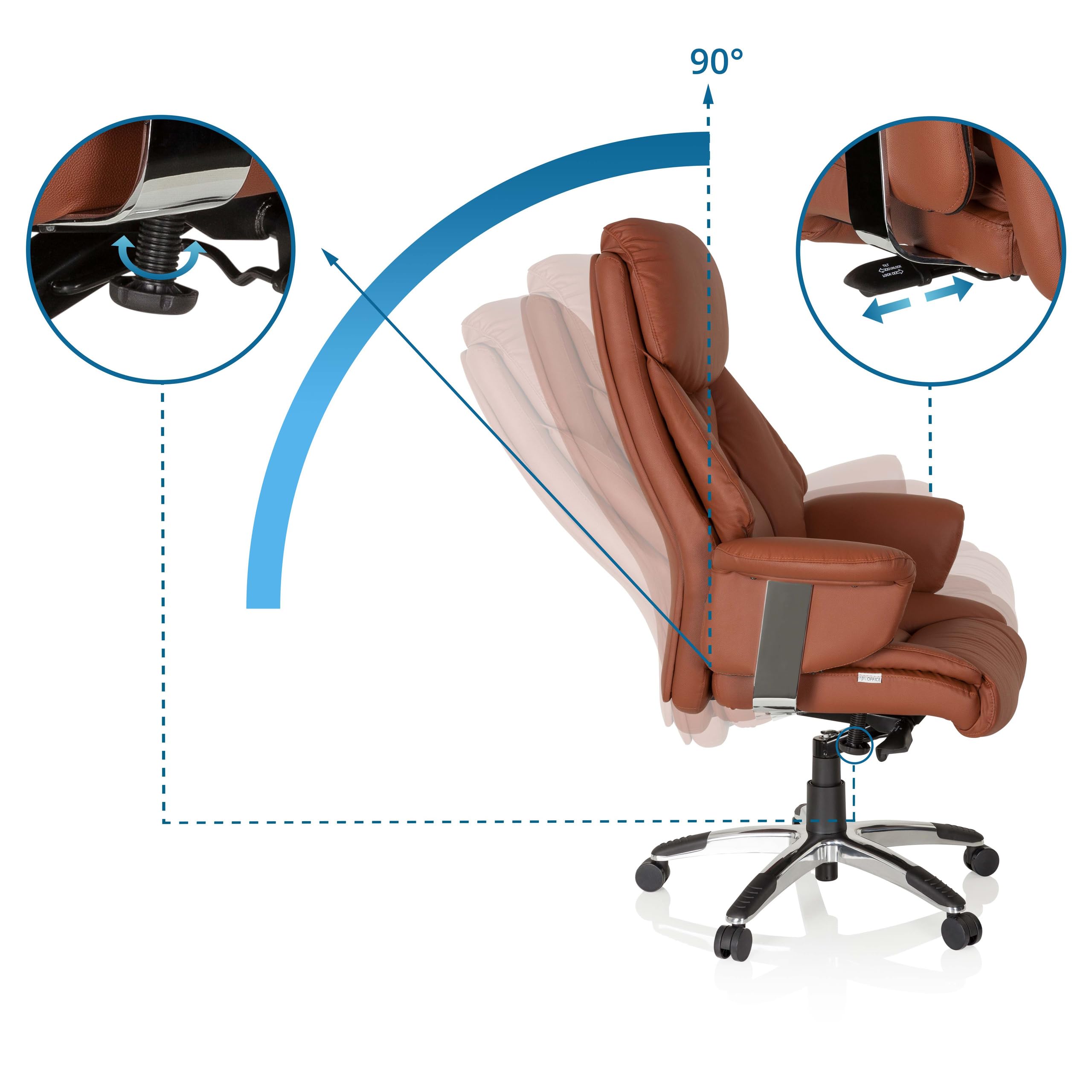 hjh OFFICE 608220 XXL Chefsessel Prado Echt Leder Braun Bequemer Bürosessel mit Dicker Polsterung, hohe Rückenlehne
