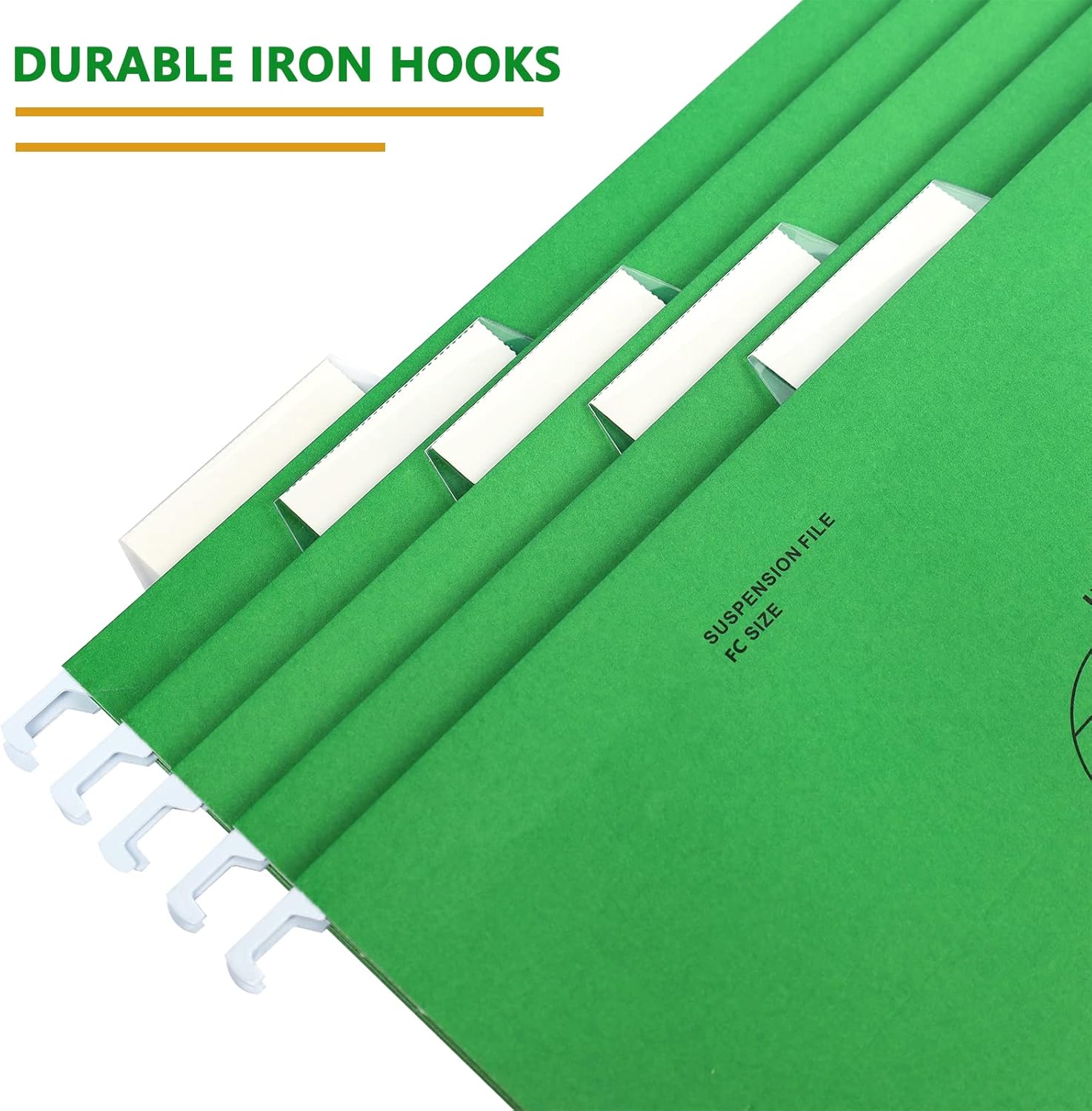 Hanging File Folder, A4 Suspension Files Holder, Hang Folder, Filing Cabinet Suspension File with Tab and Label for School Home Office, Green, 25 Pack