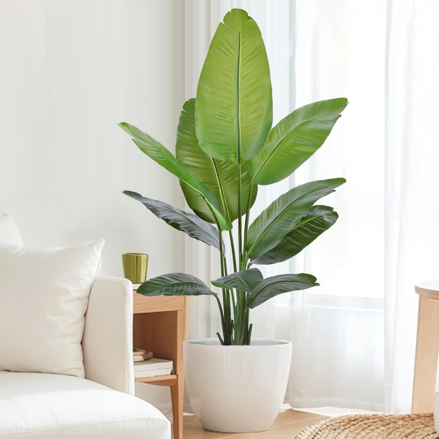Artificial Bird of Paradise Plant 5Ft, Floor Silk Banana Leaf Plant with 10 Leaves, Faux Palm Tree with Plastic Pot for Indoor House Home Office Garden Modern Decoration