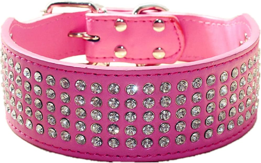 Rhinestones Dog Collars 5 cm Width 5 Rows Full Sparkly Crystal Diamonds Dazzling Sparkling Elegant Fancy PU Leather Dog Collar for Medium & Large Dogs(Gold,L)