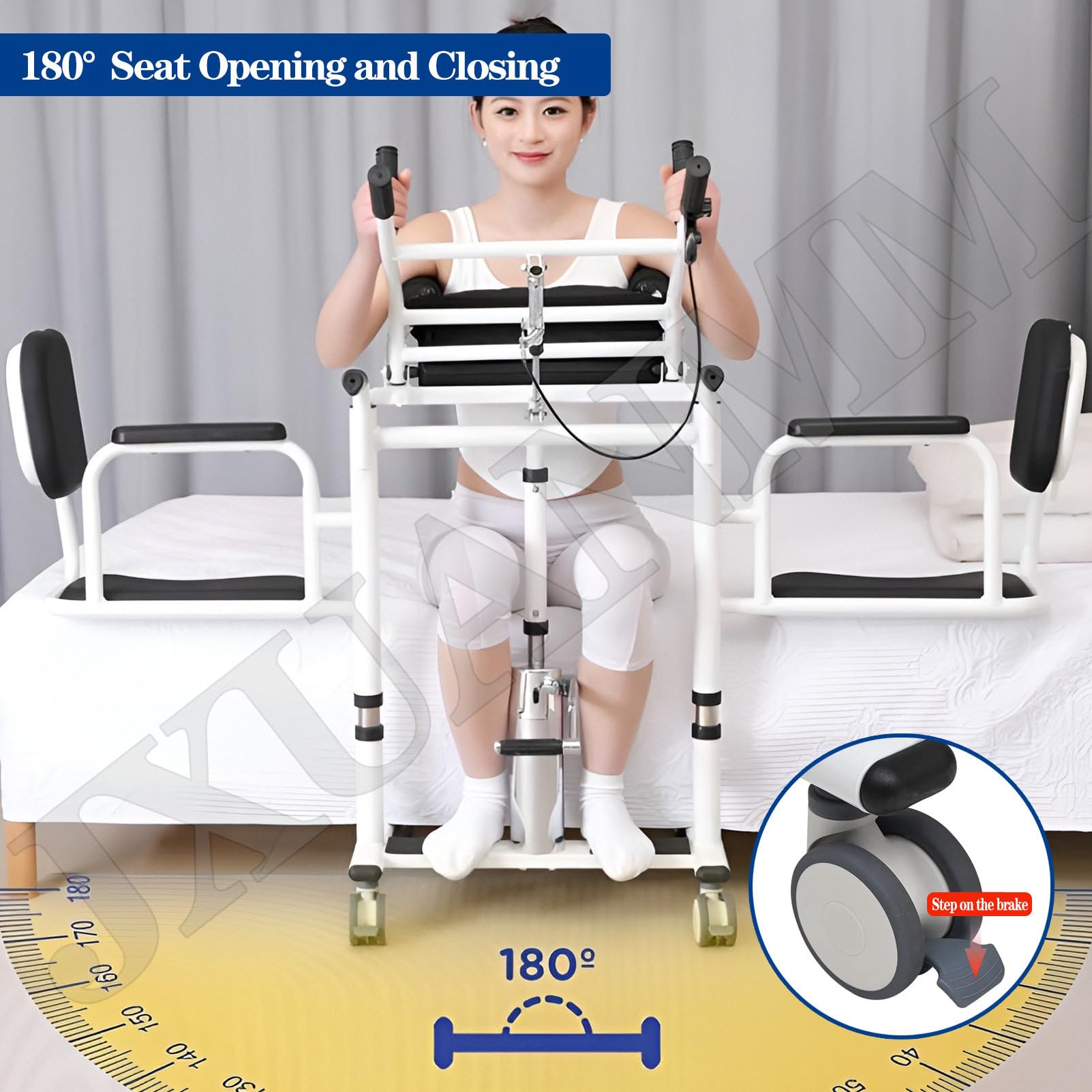 Silla de traslado de Pacientes para Uso doméstico, Silla elevadora hidráulica para Pacientes, Adecuada para Personas discapacitadas, con Asiento Dividido a 180°, cuña y cojín, 440 LB Black
