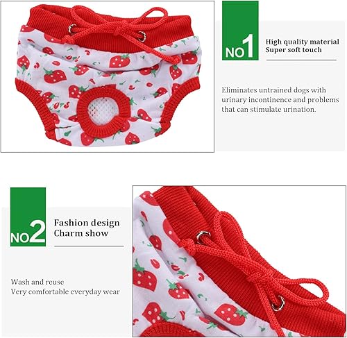 Miniatura 2 de Pañales lavables de cerdo, pañales para cerdo hembra con correa ajustable de apriete para mascotas, pantalones fisiológicos con patrón de fresa,