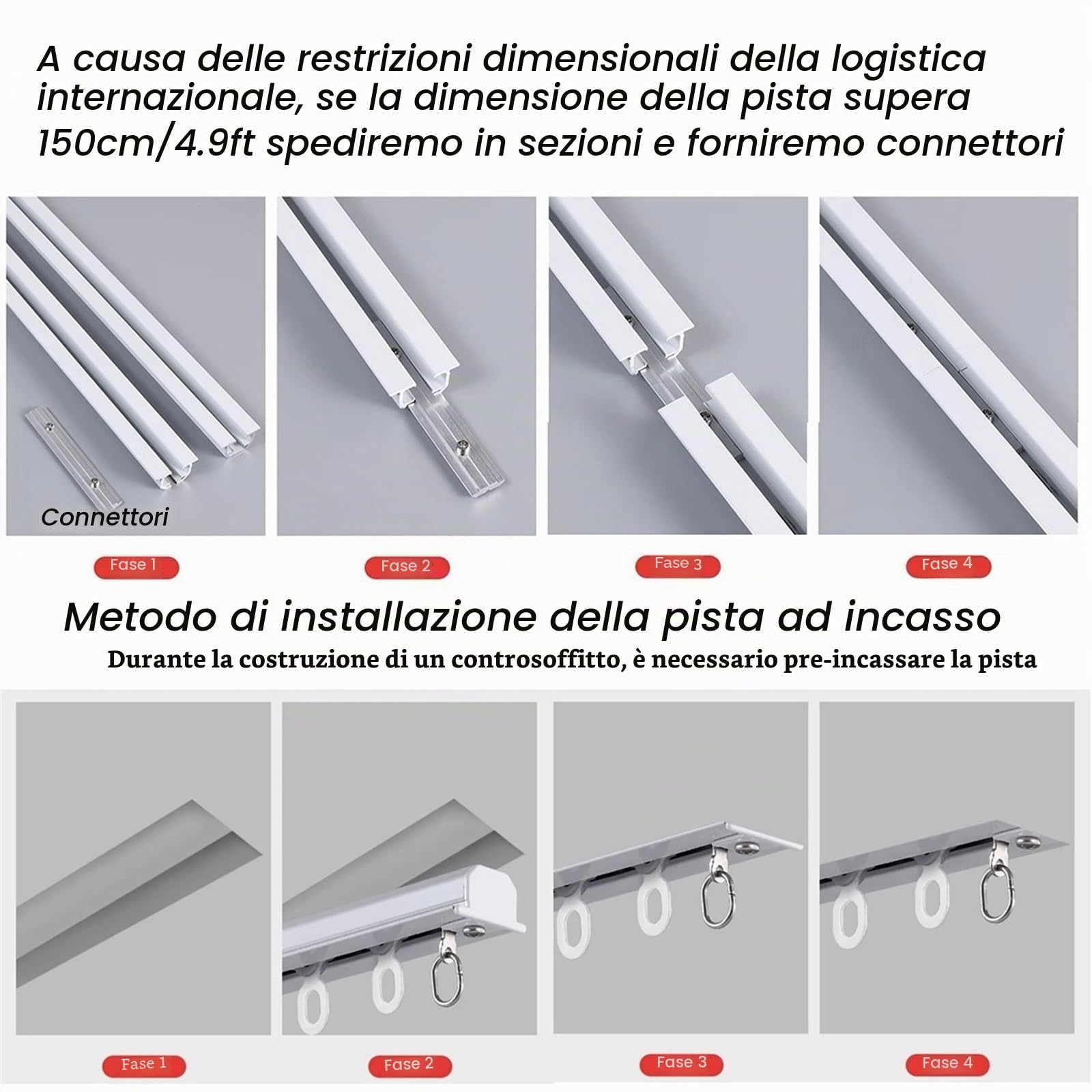 Binario Per Tende Nascosto A Soffitto, Bastone Da Tenda In Alluminio Da Incasso, Asta Per Tende Per Impieghi Gravosi Con Rulli Lisci, 100-600 Cm, Nero(Black,130cm/4.3ft)