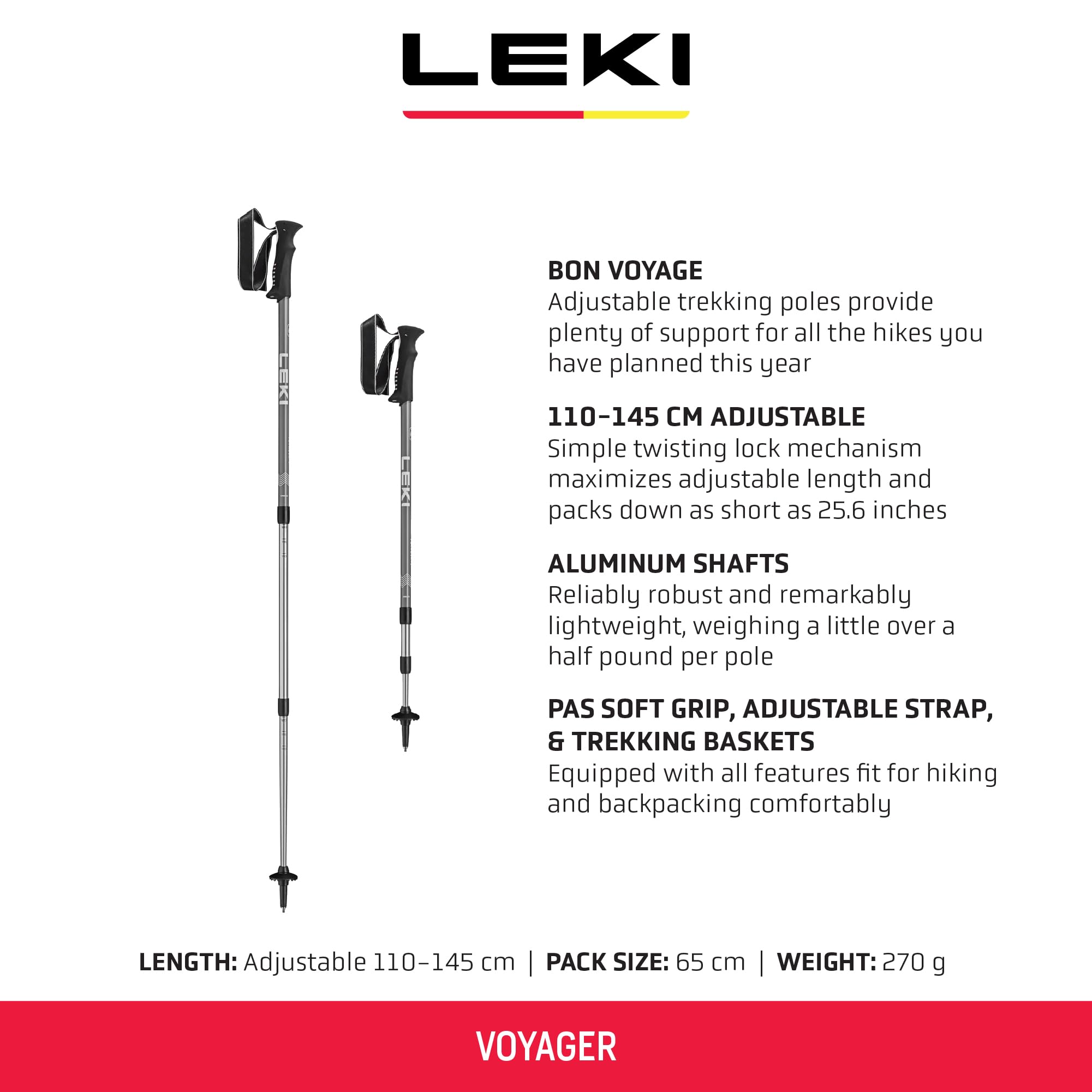LEKI Voyager Aluminum Adjustable Lightweight Walking Poles for Trekking & Hiking - Blue-White-Black - 110-145 cm