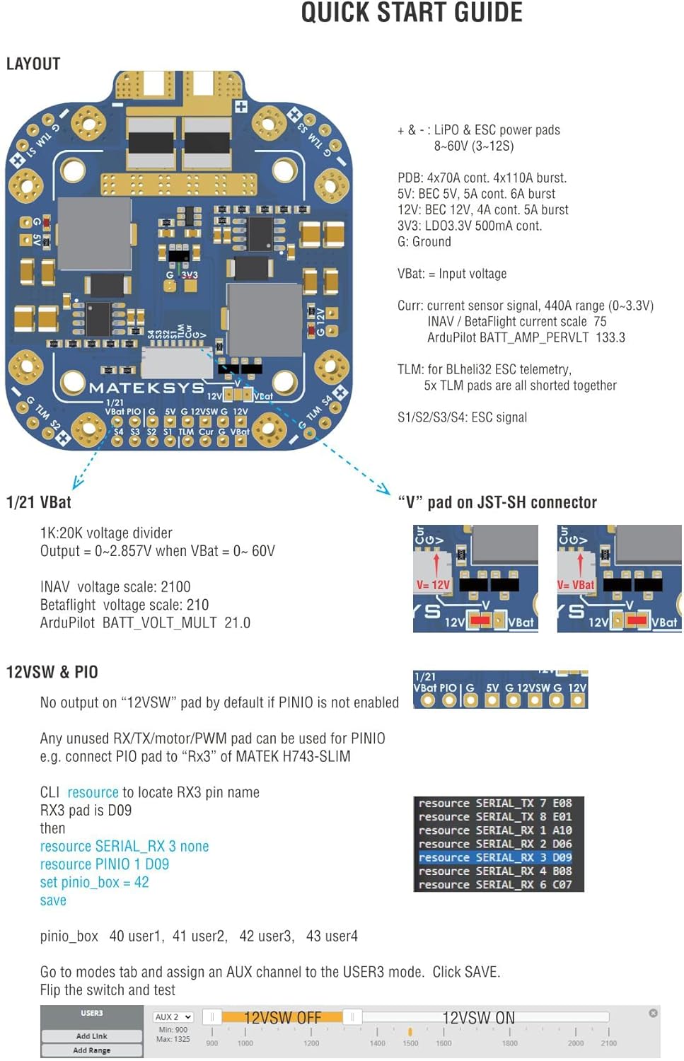 Matek FCHUB-12S V2 Quick Start Guide Layout