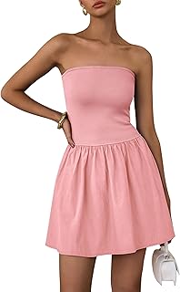 Women's Summer Strapless Mini Party Dress 2025 Casual Tube Top Ruffle A Line Short Patchwork Sundresses