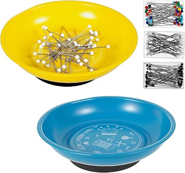 Magnetic Pin Holder Bowl, Pin Cushion for Sewing, Magnetic Bobby Pin Holder, Magnet Pincushion Sewing Needle Holder Organizer w 150Pcs Ball Head Straight Pins, Paper Clip Bowl for Quilting DIY Crafts