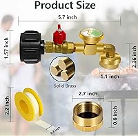 Vista 3 de Adaptador de recarga de propano para tanques de 1 lb, adaptador de propano de 20 lb a 1 lb con válvula de medición, adaptador de codo de recarga