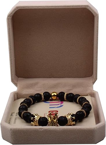 Miniatura 6 de Gvusmil - Brazalete de cuentas con corona imperial lujosa de rey y su reina para parejas, dije de regalo de joyería de Navidad para hombre y mujer