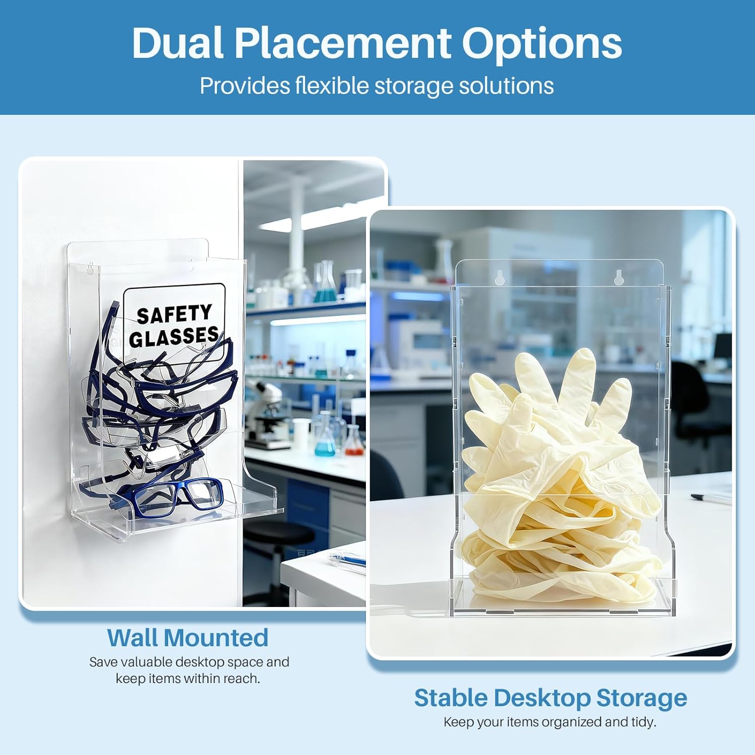 Detachable Acrylic Safety Glasses Case 1 Pcs, for Industrial Dental and Laboratory Environments Transparent Holder or Wall Mounted Design for Storing Visitor Disposable Goggles and Gloves