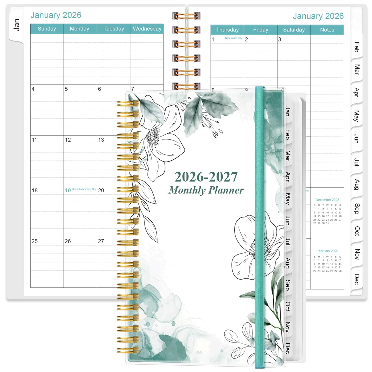 2026-2027 Monthly Planner - January 2026 - June 2027, Two Pages Per Month, 18 Monthly Calendar/Planner with Tabs, Strong Twin-Wire Binding, Inner