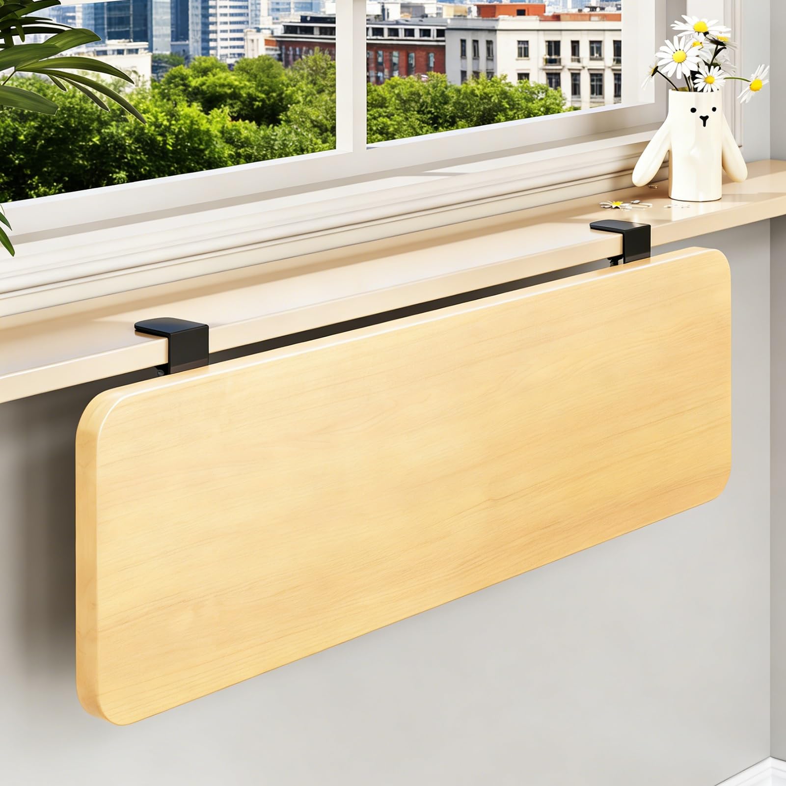 Alféizar de ventana plegable sin taladro para ganar superficie útil con soporte firme