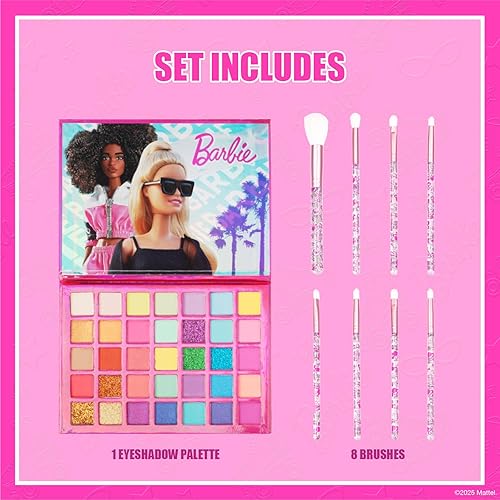 Miniatura 2 de Barbie - Paleta de Sombras de Ojos de 35 Compartimentos, Colores Brillantes y Opacos, Pigmentada Mezclable, 8 Pinceles de Aplicación, Para Edades
