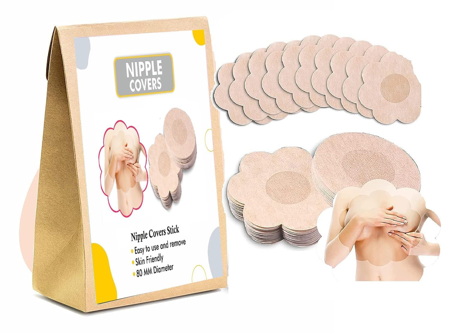 Nipple Covers Stick 10 Pcs Breathable Nipple Pasties, No Show Bra for Women, Skin Friendly, for Fashion,Transparent Sticker Beige-image-21