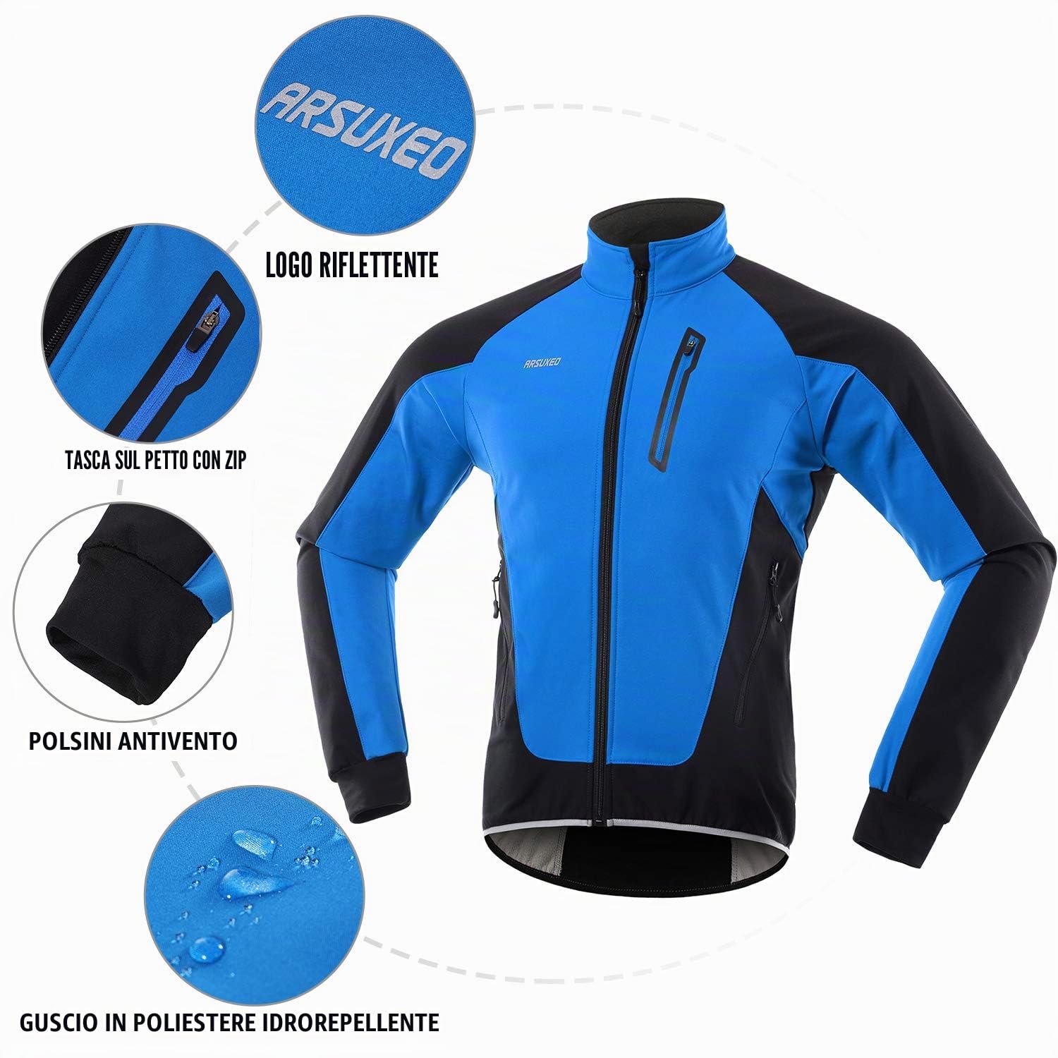 Lixada Uomini Ciclismo Giacca Impermeabile Antivento Termico Pile Ciclismo Jersey MTB Bicicletta Equitazione Corsa Autunno Inverno Giacca Cappotto Adatto per Ciclismo Corsa Alpinismo
