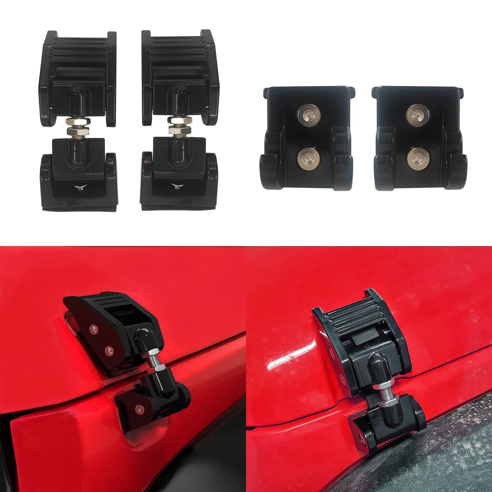 Hood Latches Hood Catch Kit Compatible with Jeep Wrangler JK JL 2007-2024 and Jeep Gladiator JT 2020-2024 (Black)