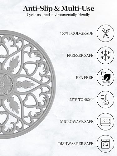 Miniatura 2 de SMARTAKE Juego de 3 tapetes de silicona para salvamanteles, multiusos, tallados, aislados, antideslizantes, duraderos, tapetes de cocina flexibles y