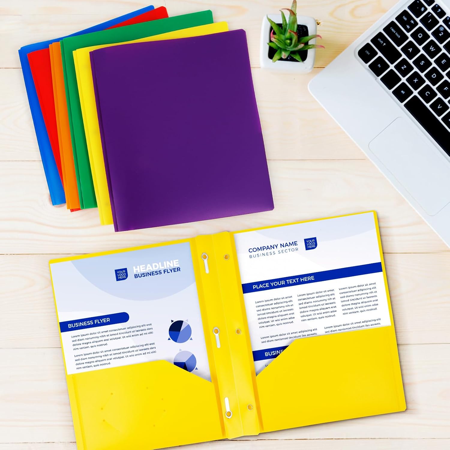 24-Pack Plastic Folders with Pockets and Prongs,2-Pocket Folders with 3 Fasteners, Holds 8-1/2" x 11" Paper for School/Office/Home, Yellow