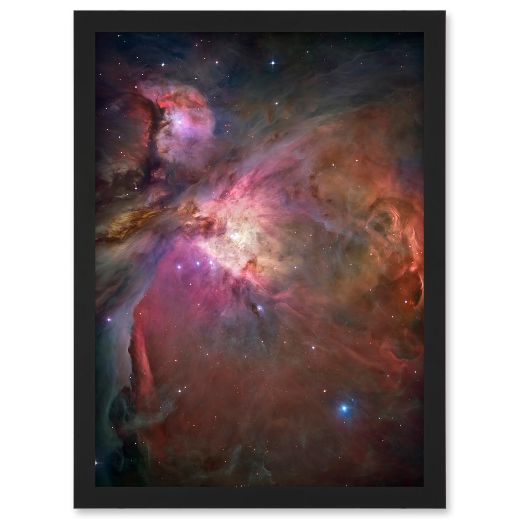 Artery8 Hubble Space Telescope Image Orion Nebula Dramatic Star Formation Gas Dust Cavity Central Trapezium Region Red Blue Cosmic Landscape Artwork Framed A3 Wall Art Print
