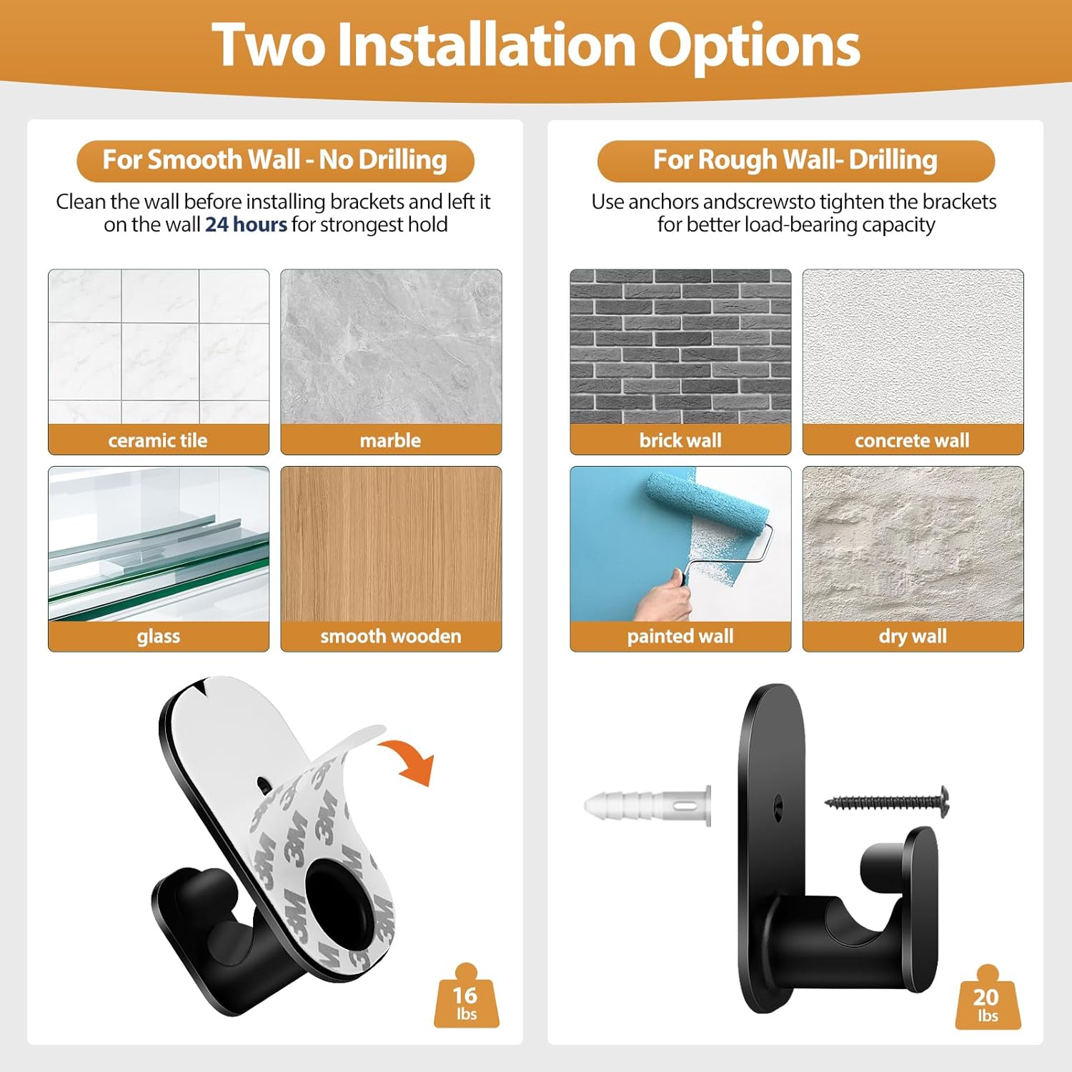 TONIAL Curtain Rods No Drilling for Windows from 54 to 82 Inches, 5/8 Inch 2 Pack Curtain Rod 32 to 86 inch with Adhesive Brackets, Renter Apartment Friendly Adjustable Drapery Rods, Black