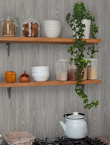 Miniatura 3 de Papel tapiz de madera para despegar y pegar de 17.7 x 393 pulgadas, papel tapiz de madera gris, papel de contacto de madera gruesa, papel tapiz