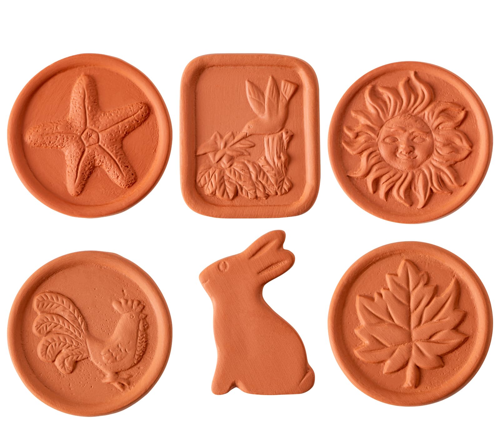 dgudgu 6 Pcs Brown Sugar Keeper Terracotta Brown Sugar Saver Terra Cotta Brown Sugar Disc Saver And Softener Disc With Elegant Cock, Sun, Starfish, Leaf, Hummingbird, Rabbit Design, large
