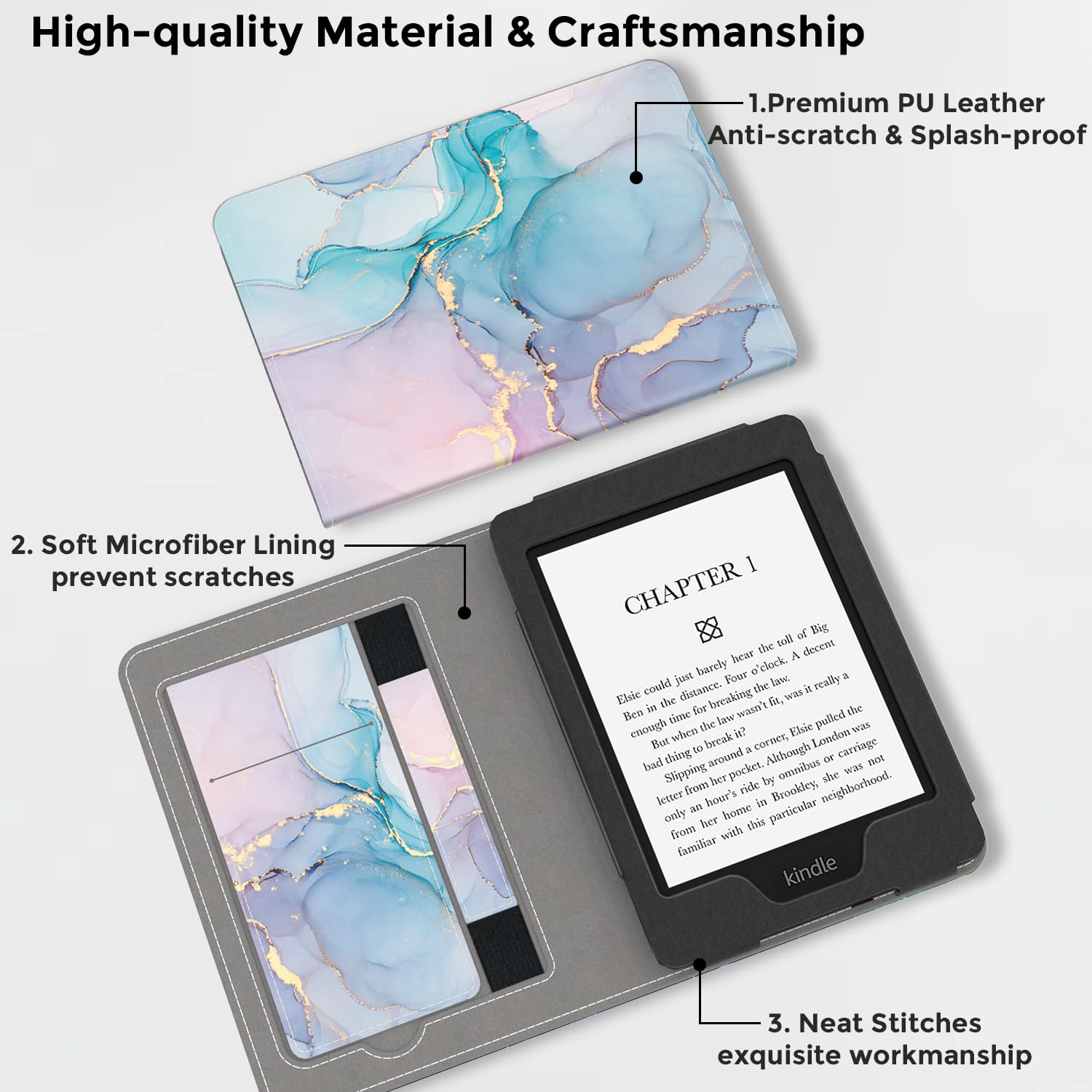 VORI Stand Case für Kindle Paperwhite (11th Generation-2021) und Kindle Paperwhite Signature Edition, PU Leder Hülle Smart Schutzhülle mit Auto Wake/Sleep und Handschlaufe