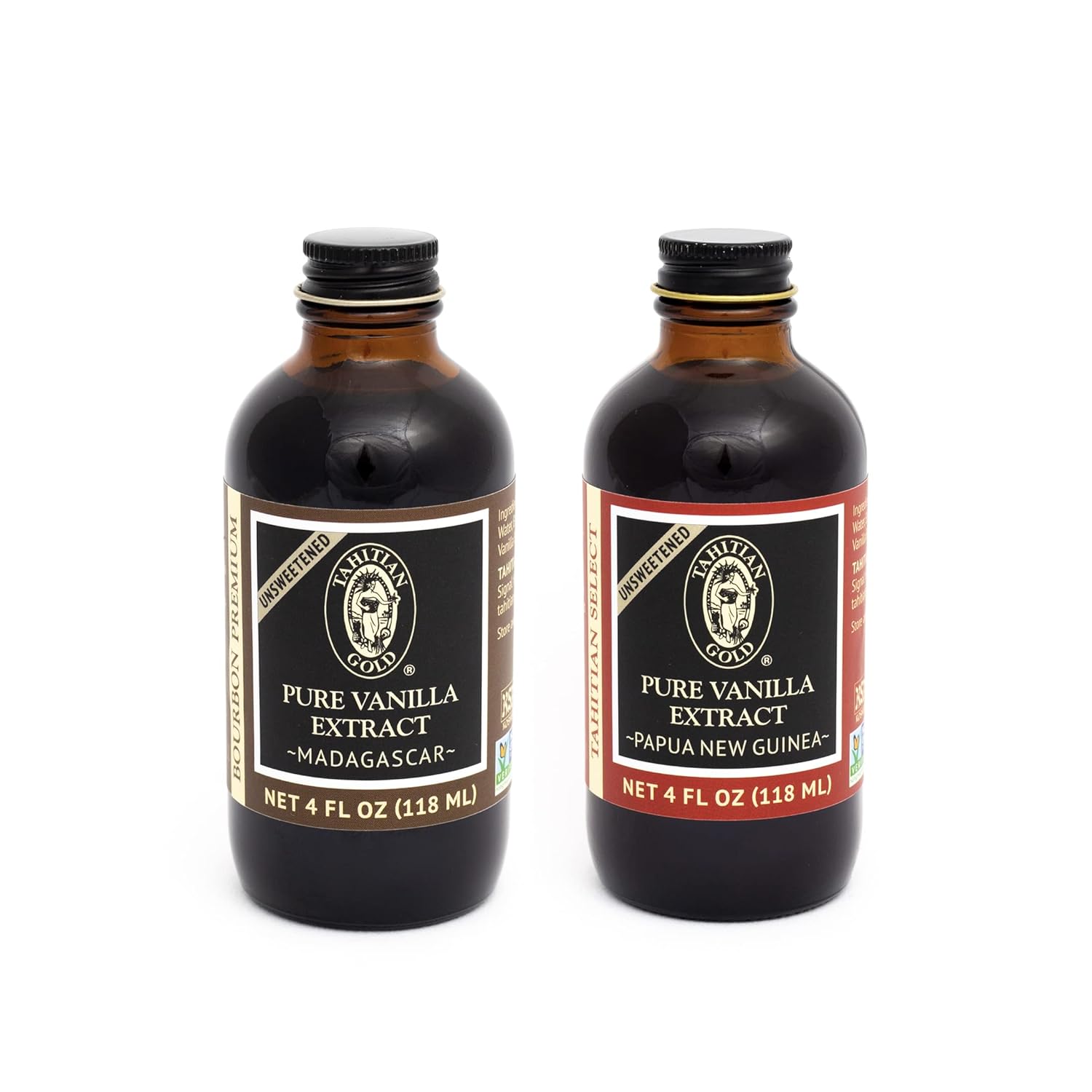 Tahitian Gold - Pure Vanilla Extract - Bourbon and Tahitian Variety Pack - 2 x 4 Fl Oz