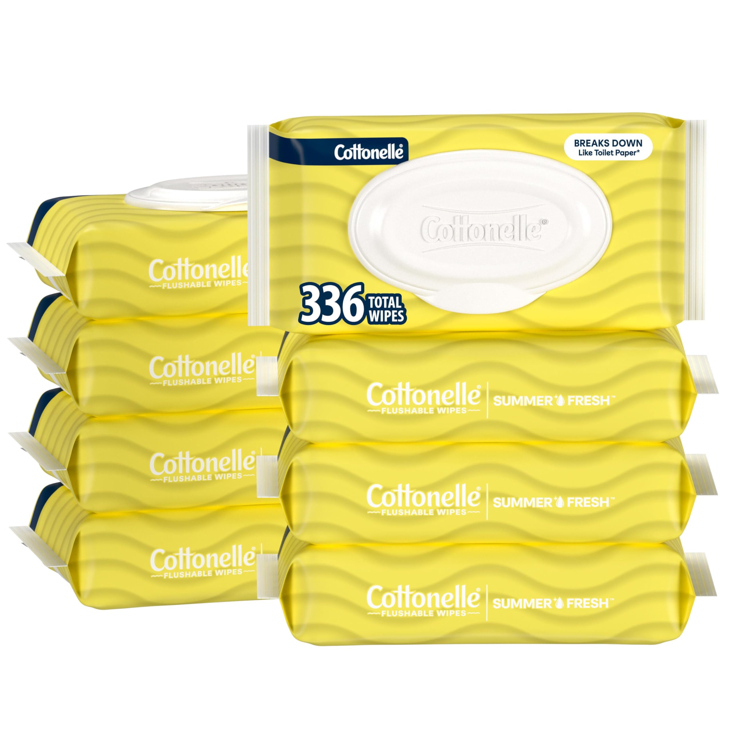 Cottonelle Summer Fresh Flushable Wipes Pack of 8 (336 Wipes Total) | Dermatologically Tested & Hypoallergenic - main product image