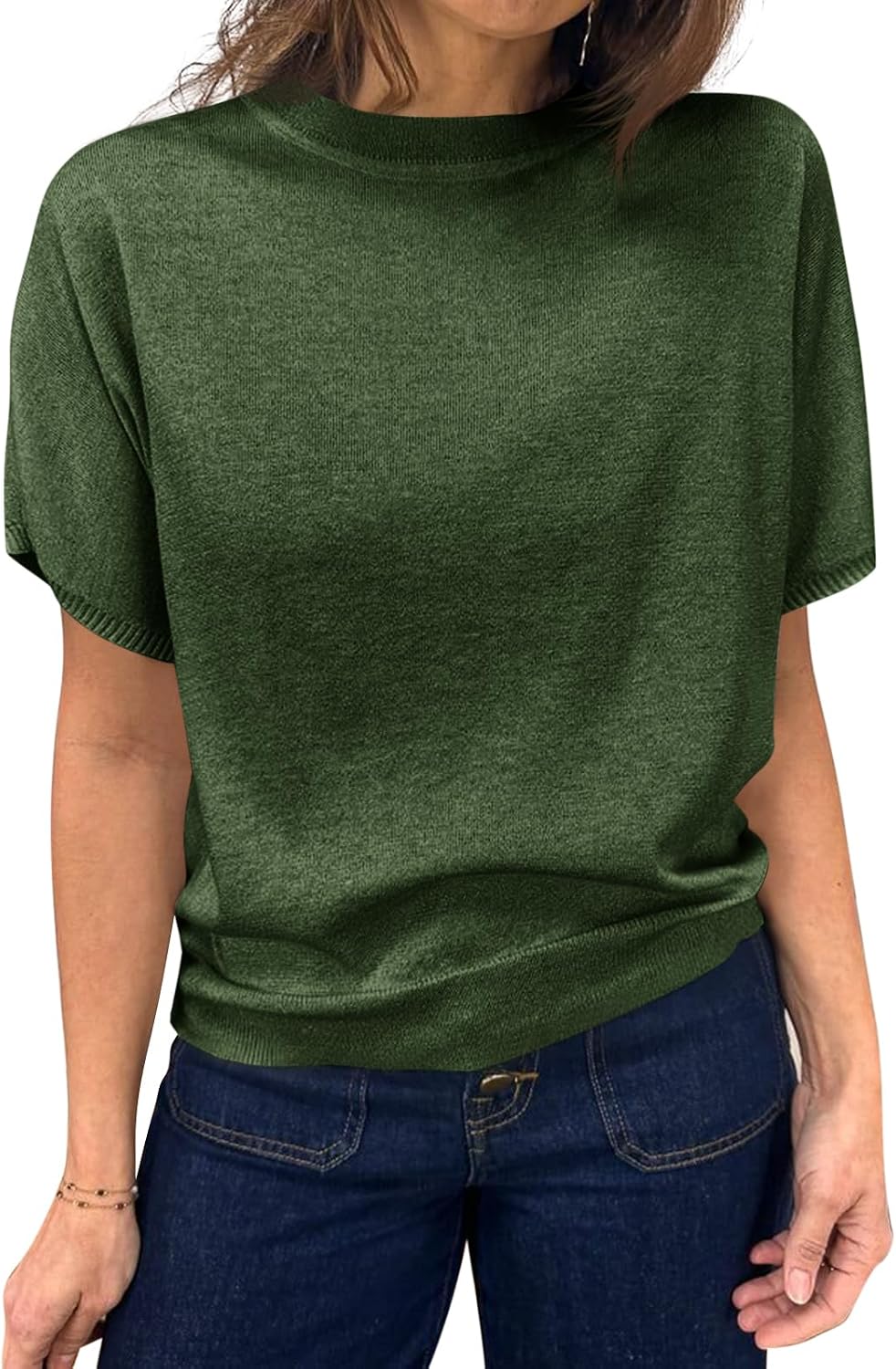 Saodimallsu Women's Short Sleeve Crew Neck Knit Pullover Sweater