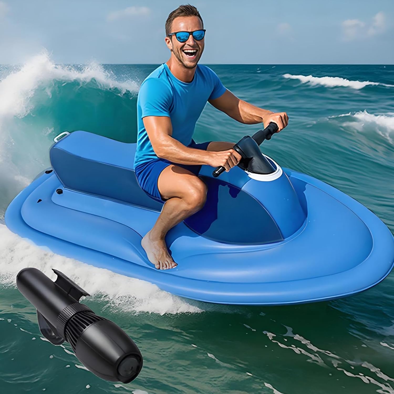 Outdoor Electric Motorized Inflatable Jet Ski Boat W/Remote,9-Speed ​​for Teens Adults, Saltwater Thruster for Snorkeling, Fishing, Kayaking & Inflatable Boats