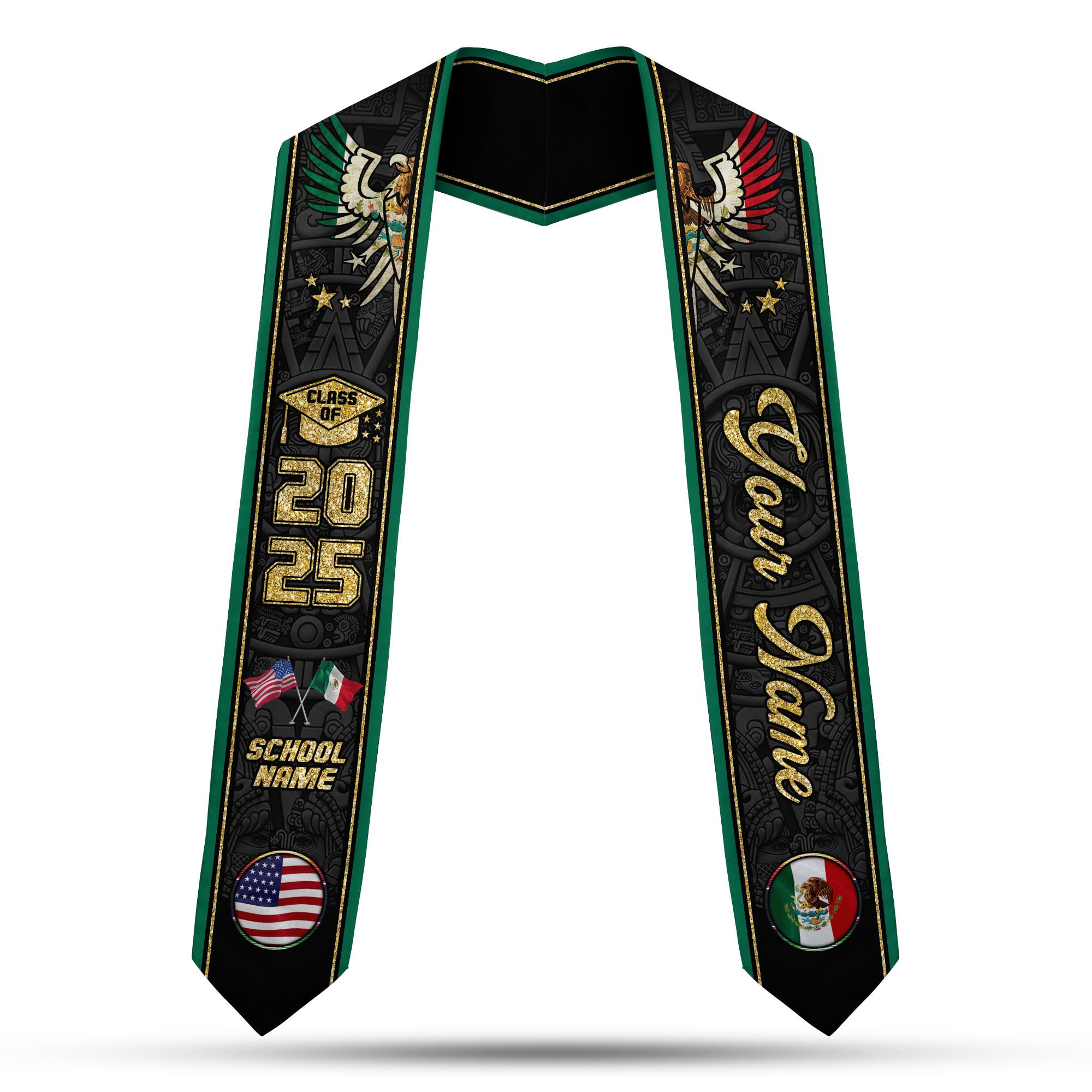 MonkeyVan Custom Mexican Graduation Sash Mexico Graduation Stole 2025 Mexican American Flag Graduation Sash Mexican Graduation M45
