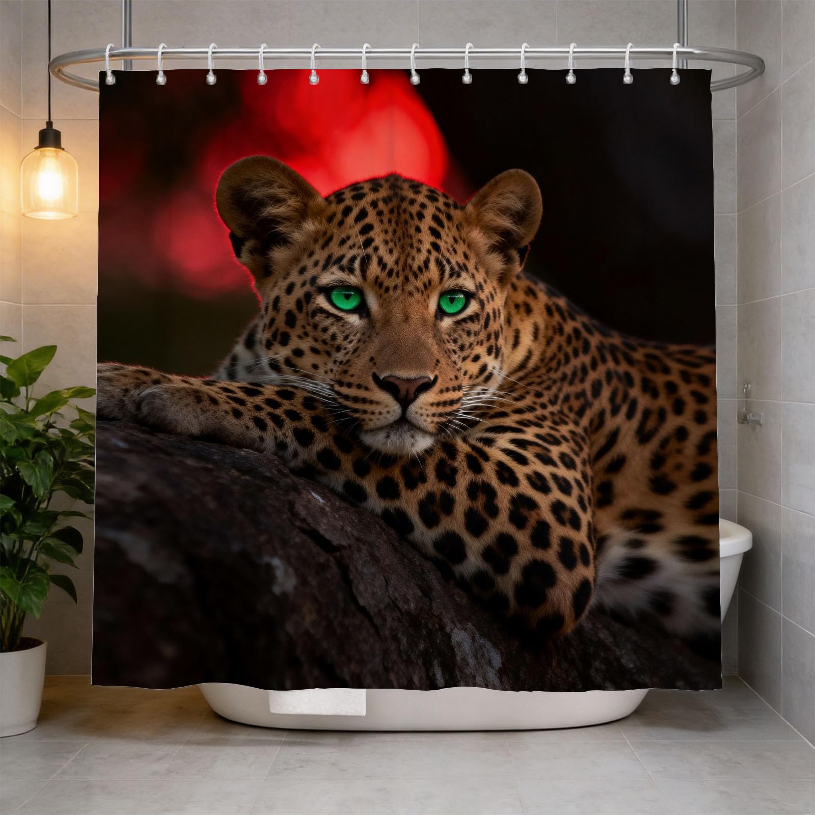 Hongduo 3D Animal Leopard Shower Curtain for Stalls Bathtubs Savanna Animals Bathroom Decor Shower Curtain Set Polyester Fabric Waterproof 200x200cm/79X79 Inch with Hooks