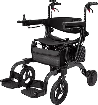 4 in 1 Intelligent Electric Wheelchair,Rollator Walker with Seat, Lightweight Foldable Transport Wheelchair Combo,Detachable Footrests, 10" Wheels for Seniors Adults 1*Battery