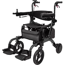 4 in 1 Intelligent Electric Wheelchair,Rollator Walker with Seat, Lightweight Foldable Transport Wheelchair Combo,Detachable Footrests, 10" Wheels for Seniors Adults 2*Battery
