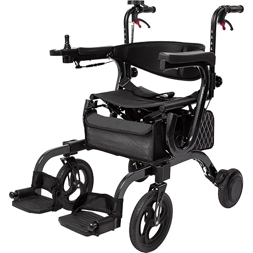 4 in 1 Intelligent Electric Wheelchair,Rollator Walker with Seat, Lightweight Foldable Transport Wheelchair Combo,Detachable Footrests, 10" Wheels for Seniors Adults (1*Battery)