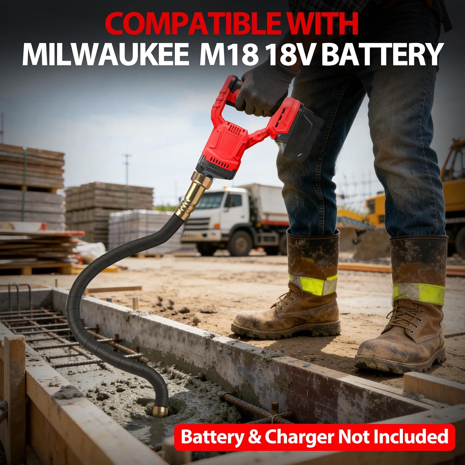 Handheld Concrete Vibrating Tool for Milwaukee M18 18V Battery, 600W Cordless Electric Concrete Vibrator with 3.8ft Shaft Rod, 6000RPM Brushless Portable Vibrarator Remove Air Bubble (No Battery)