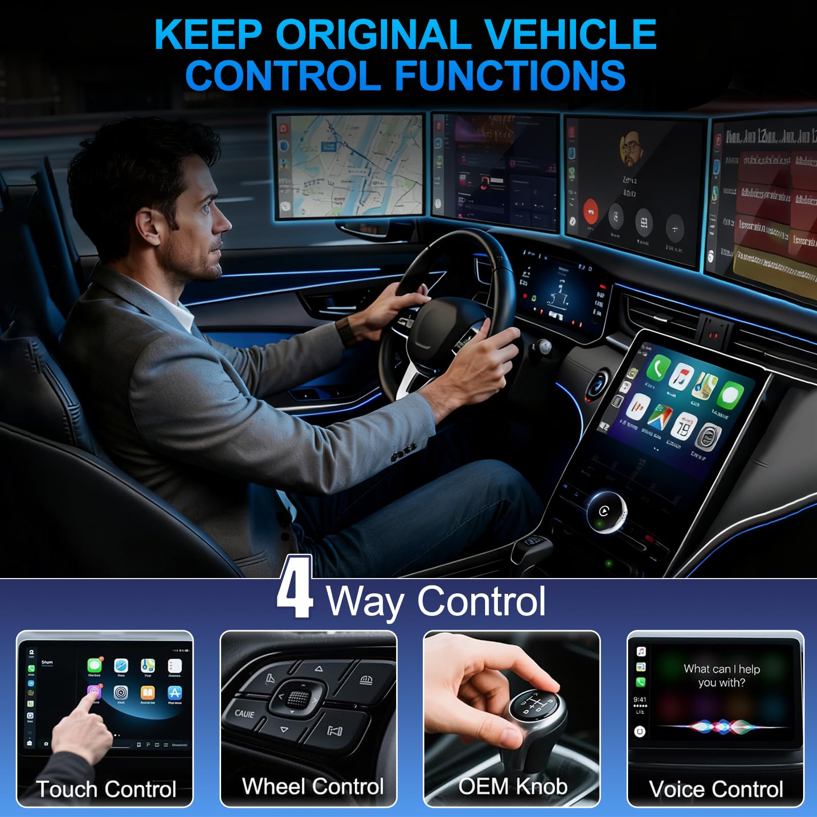 Adaptateur sans fil CarPlay 2 en 1 pour CarPlay & Android Auto, mis à niveau filaire vers Mini Car Play avec rallonge USB de type C, compatible avec Apple iPhone iOS 10+ et véhicules avec Wired