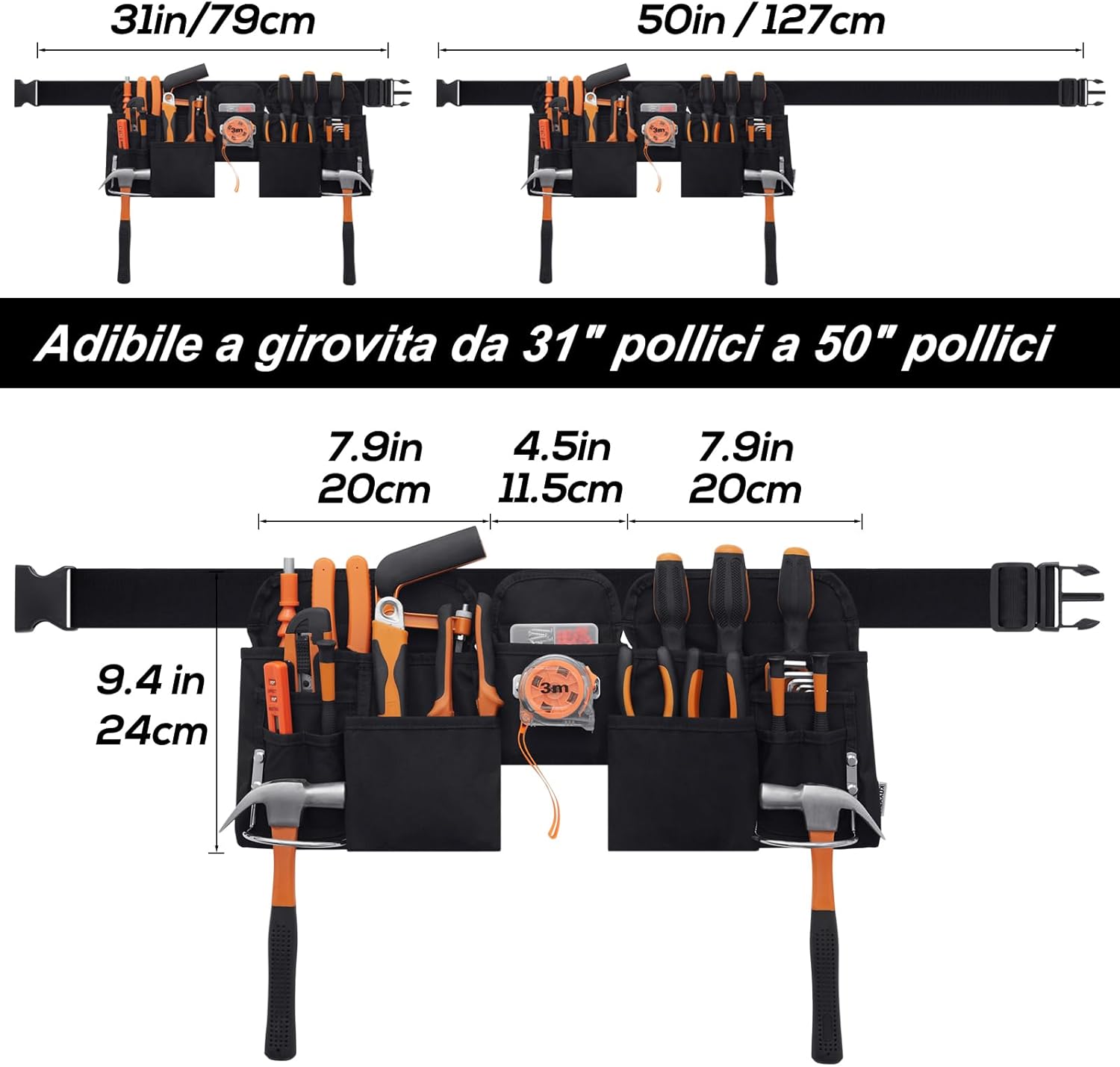 KOYYTO Cintura porta Attrezzi da Lavoro con Fibbia a Sgancio Rapido - Porta Metro da Cintura,Staccabile e Regolabile,Grembiule da Lavoro per Uomini e Donne,Regali (Nero) Black - Immagine 4