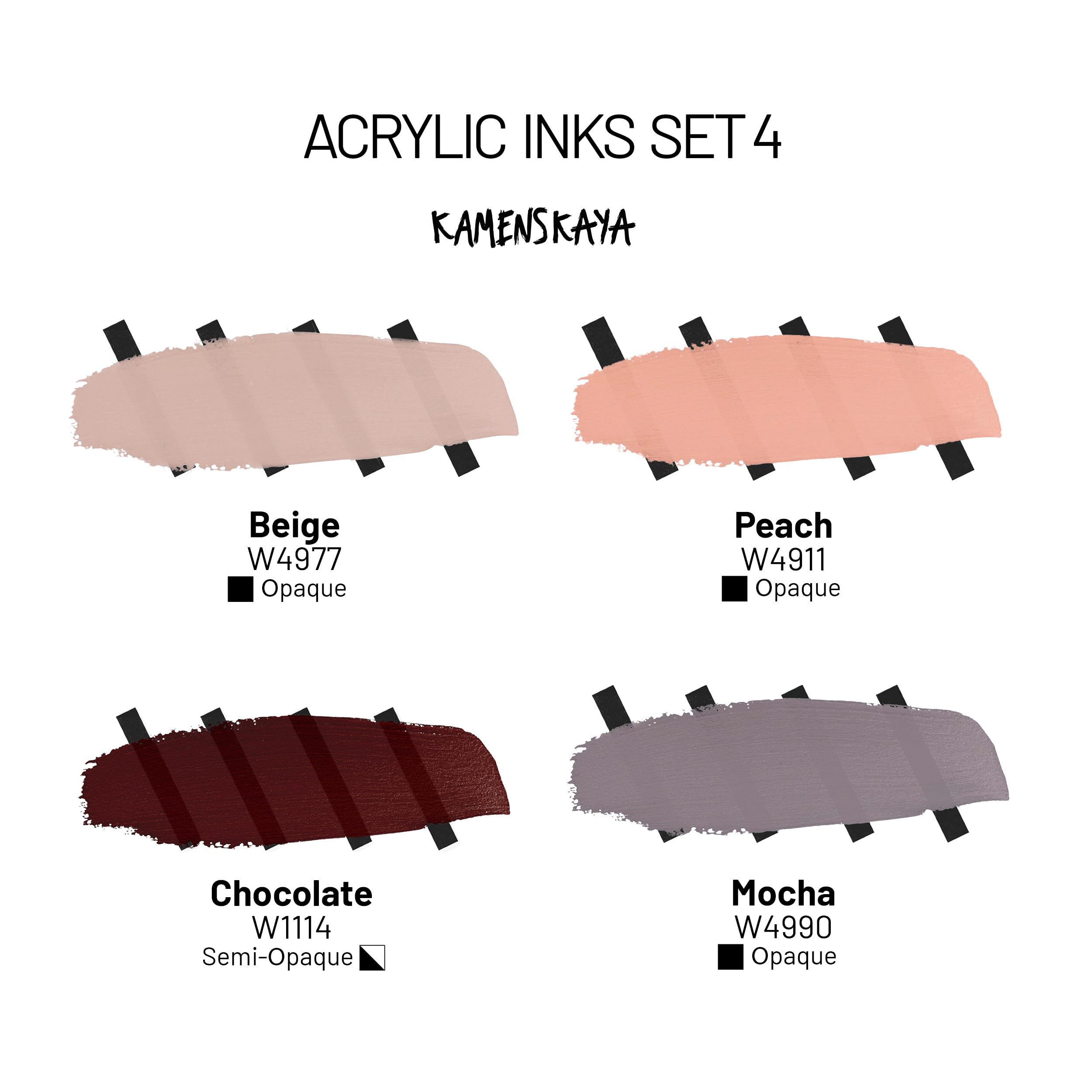 KAMENSKAYA Acrylic Inks for Artists - Acrylic Ink Set, Color Combination #4-4 pcs. 1 Fl Oz (30 ml) Each