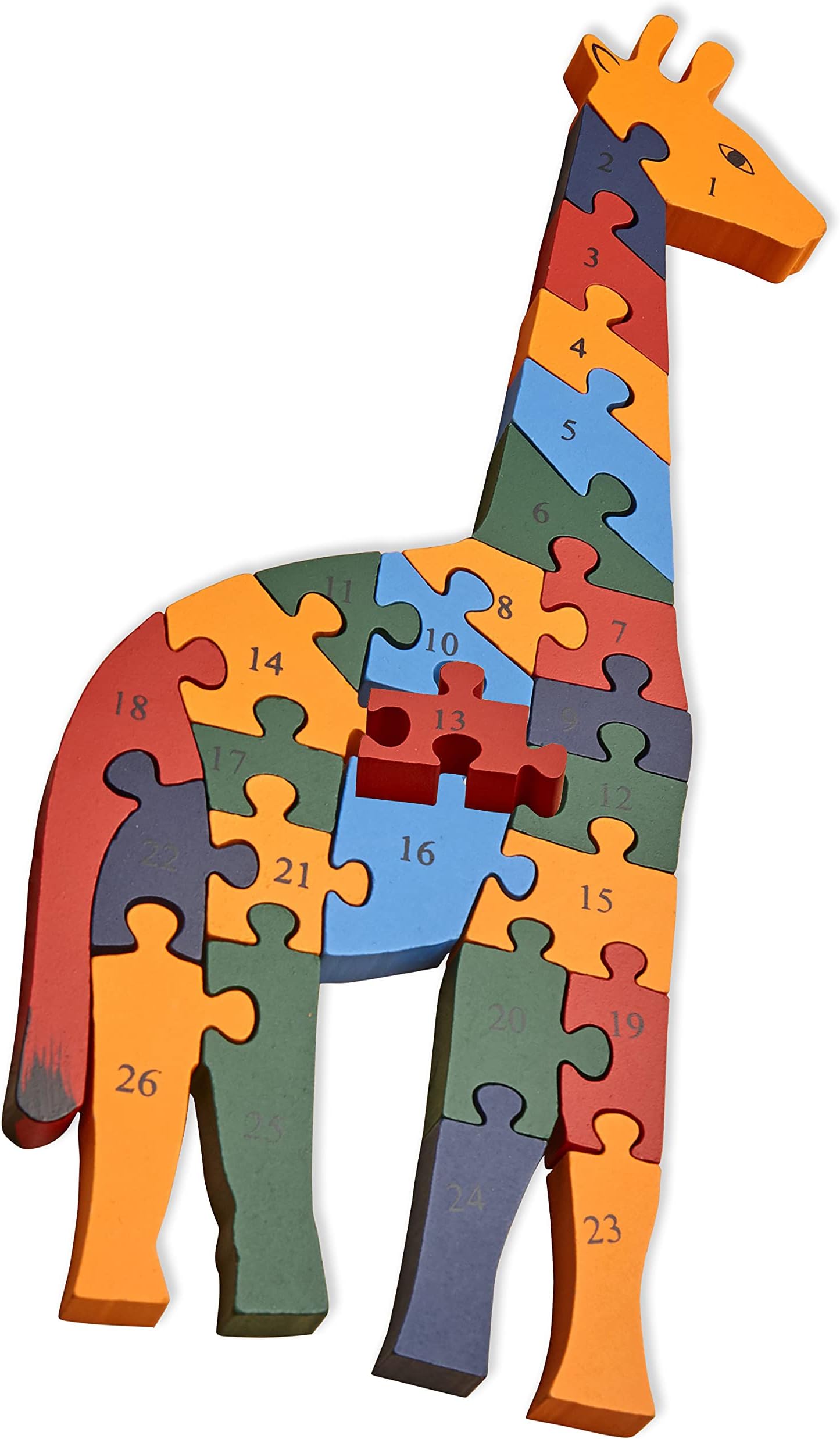 woodykraft wooden shaped coloured giraffe puzzle with 26 alphabets(a-z) and numbers (1-26) for kids to learn letters and numbers - colour recognition toy.- Multi color